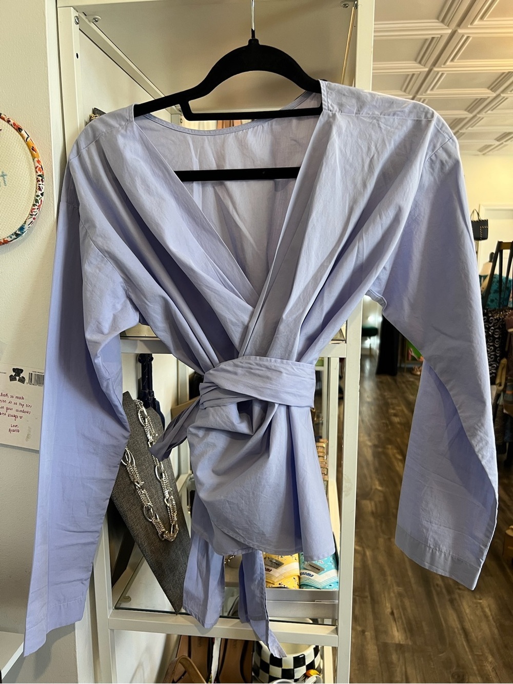Uniqlo Light Lavender wrap waist top